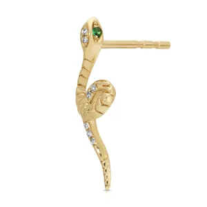 Diamond Snake Climber Stud with Emerald