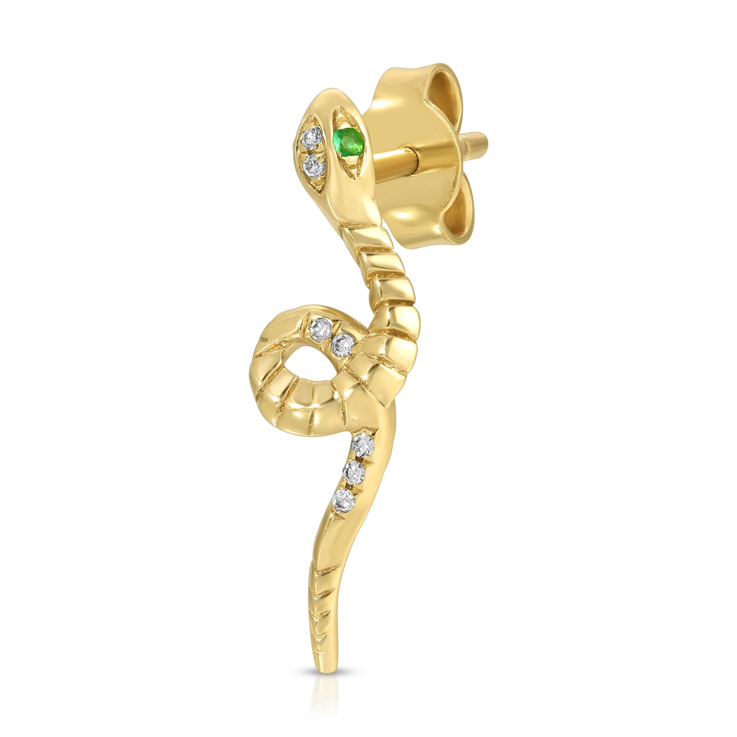 Diamond Snake Climber Stud with Emerald