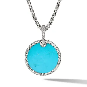 Disc Pendant in Sterling Silver with Turquoise Reversible to Mother of Pearl and Pave Diamonds