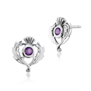 Distel Ohrringe 925 Sterlingsilber 0.11ct Amethyst Distel Stil Ohrstecker