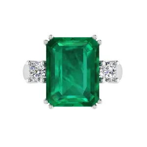 Emerald-Cut Emerald and Diamond Three Stone Ring