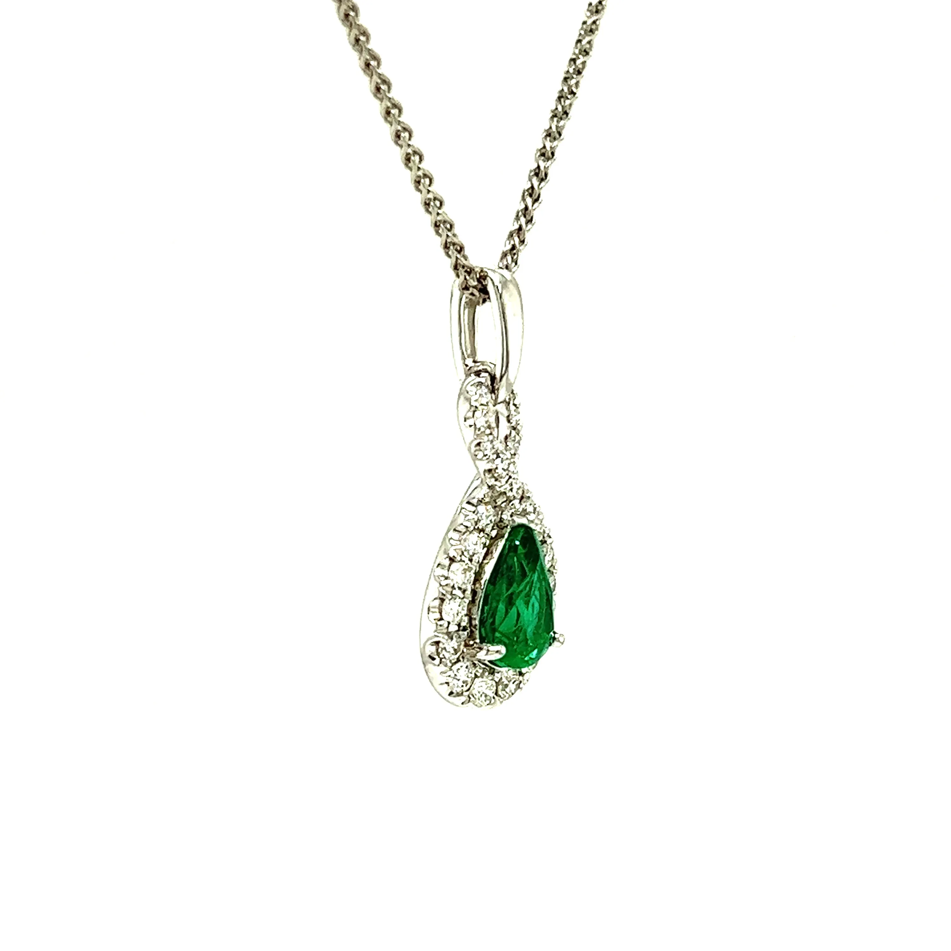 Emerald Infinity Pendant with 0.23ctw of Diamonds in 18K White Gold