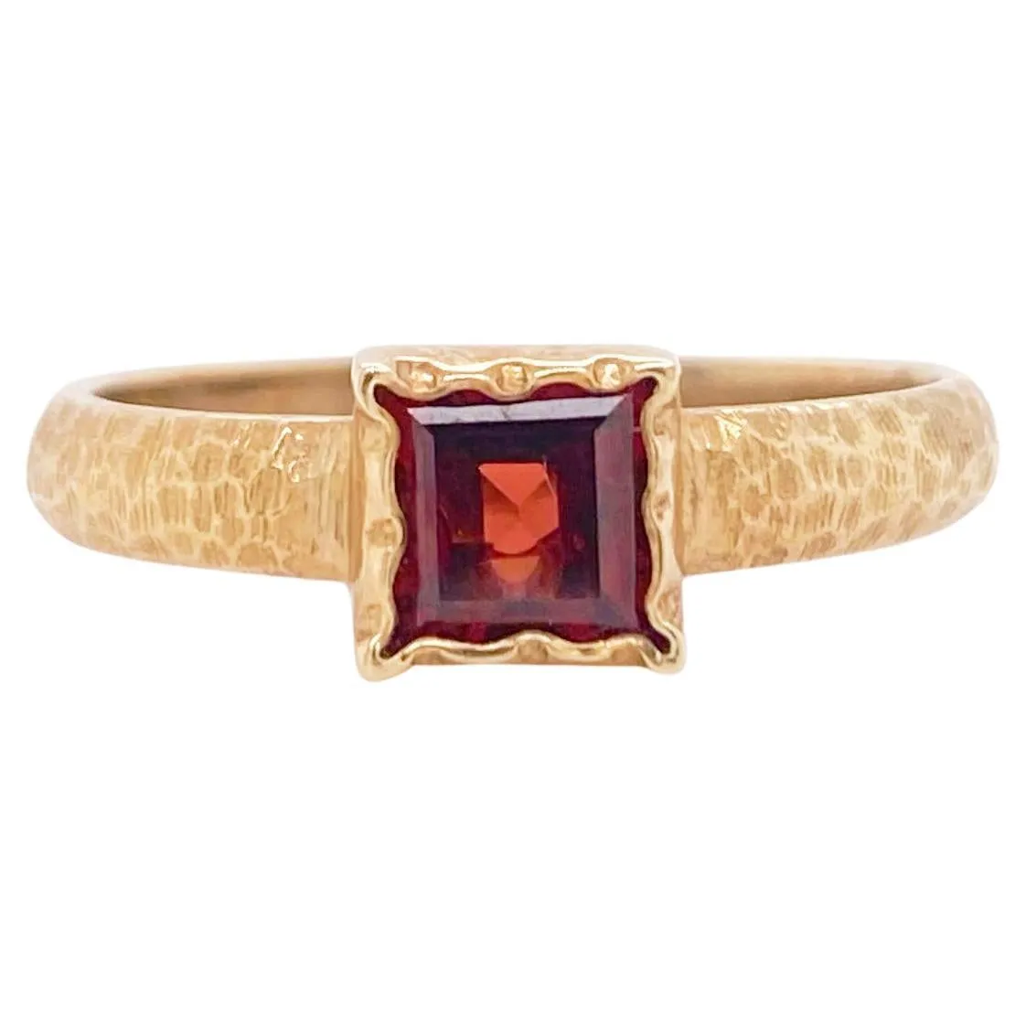 English Garnet & Hammered Gold Ring