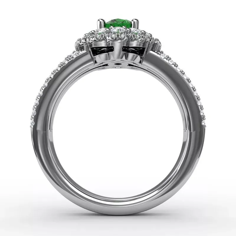 FANA Emerald and Diamond Triple Row Split Shank Ring R1534E