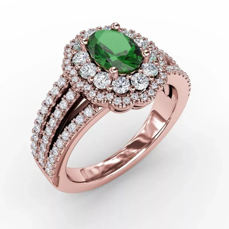 FANA Emerald and Diamond Triple Row Split Shank Ring R1534E