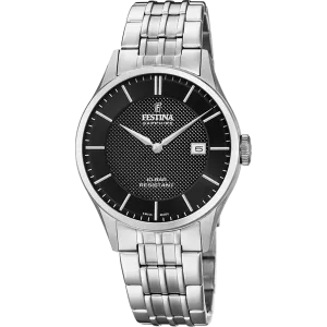 Festina Swiss Quartz Date 100M WR Black Dial Stainless Steel Case & Bracelet