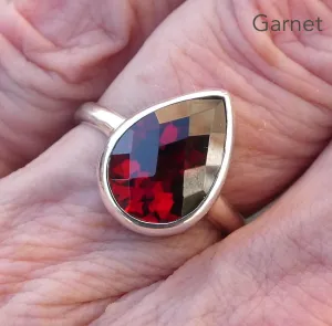 Garnet Ring, Faceted Teardrop, 925 Sterling Silver, Size 7, p8