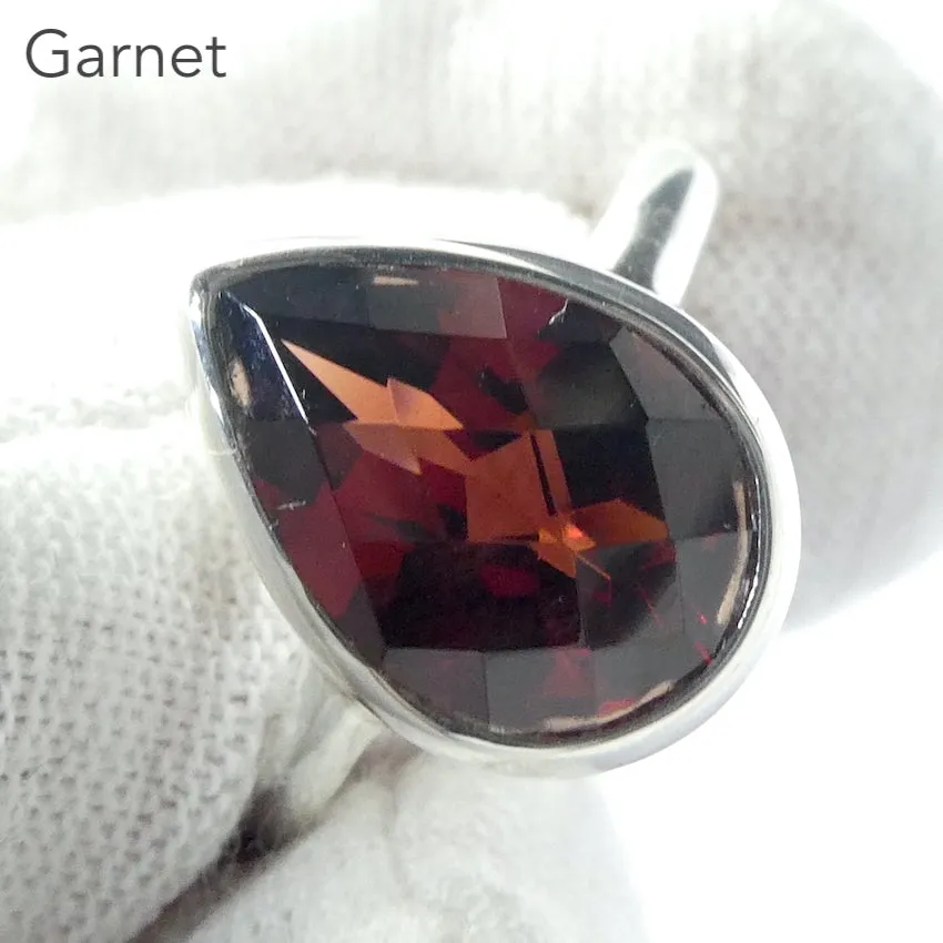 Garnet Ring, Faceted Teardrop, 925 Sterling Silver, Size 7, p8