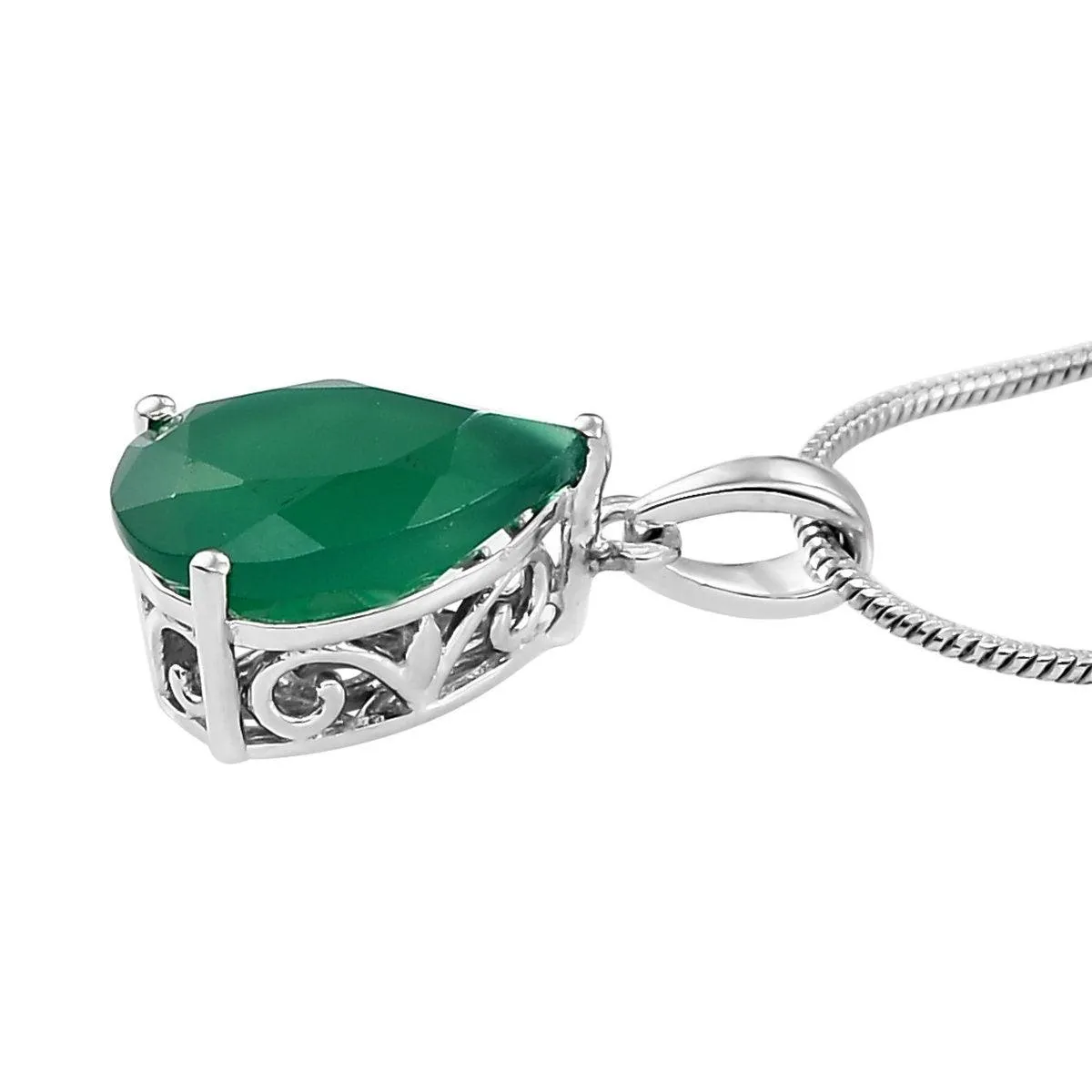 Genuine Green Onyx Pendant, Solitaire Pendant Necklace, May Birthstone Necklace, 925 Sterling Silver, Gift for her