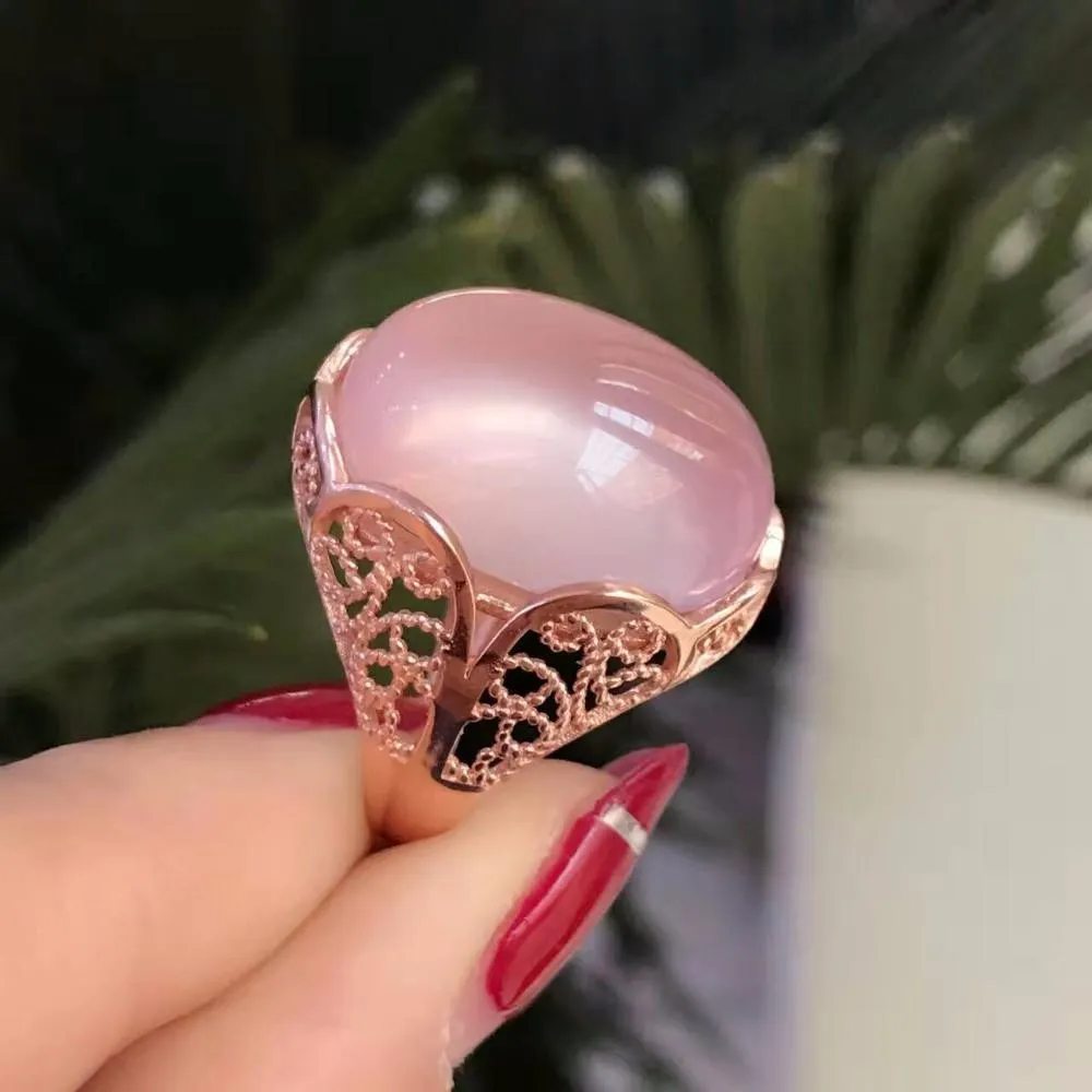 Genuine Rose Quartz 925 Silver Ring