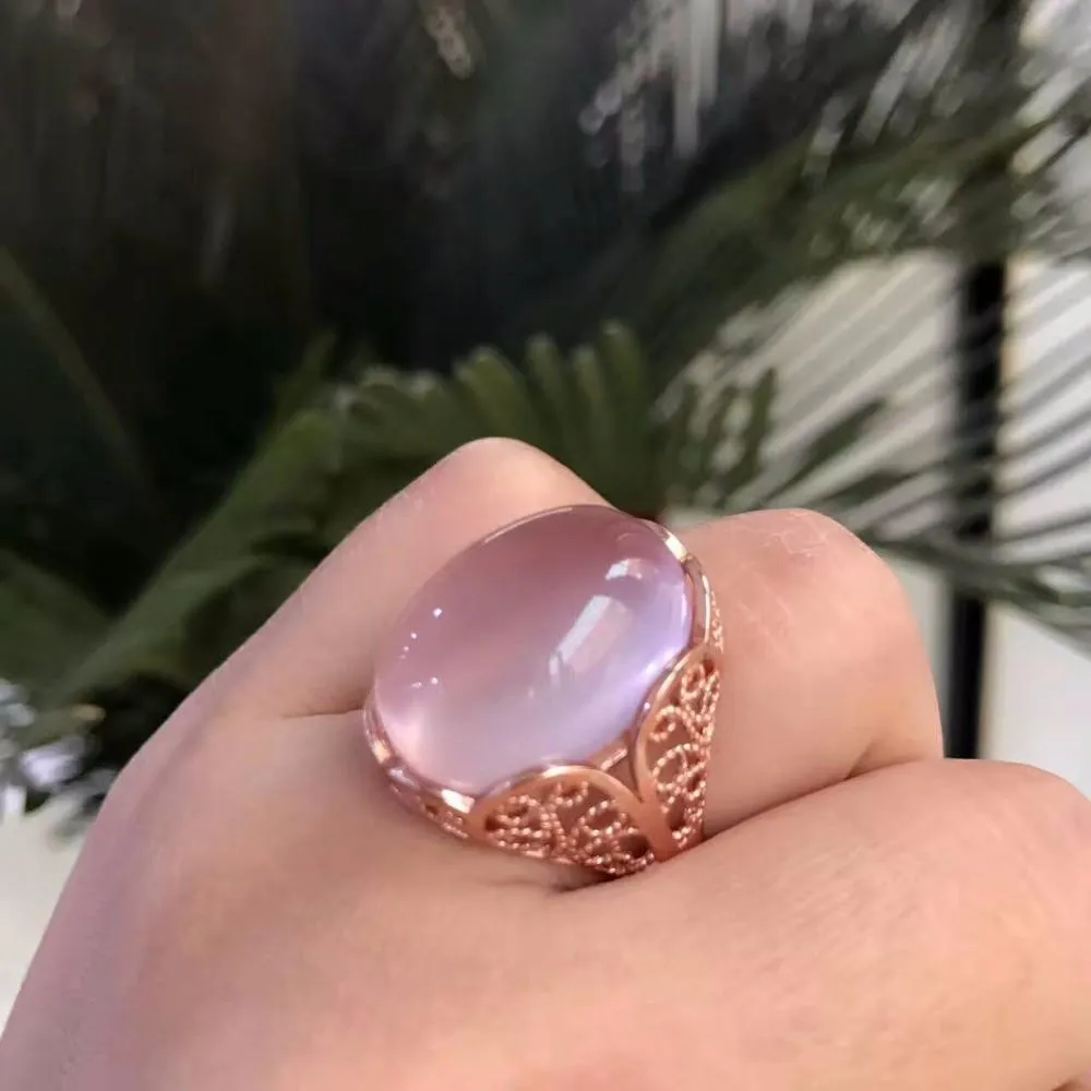 Genuine Rose Quartz 925 Silver Ring