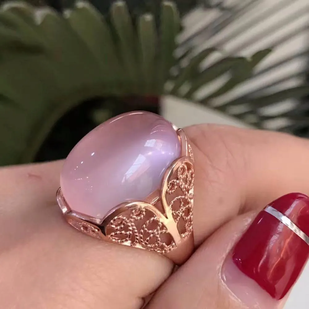 Genuine Rose Quartz 925 Silver Ring