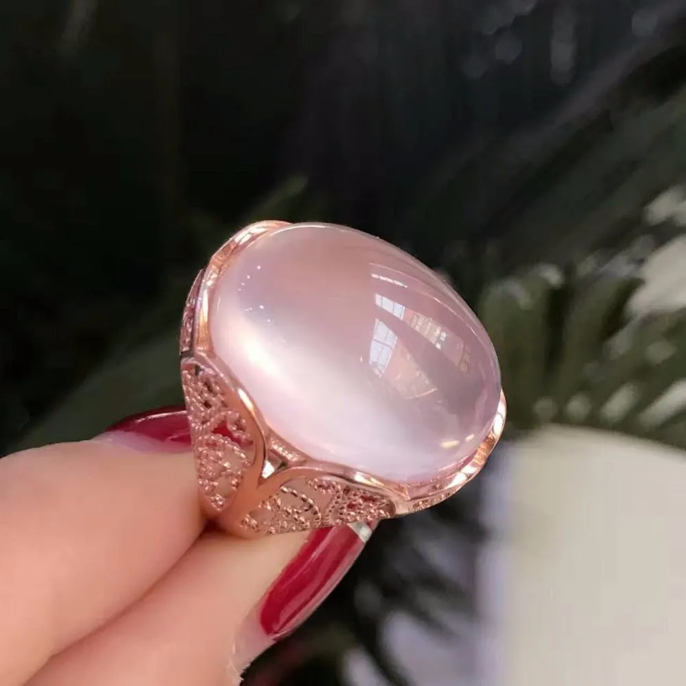 Genuine Rose Quartz 925 Silver Ring