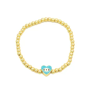 Gold Heart Beaded Stretch Bracelet