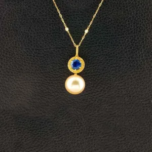 Golden Pearl, Sapphire & Diamond Pendant