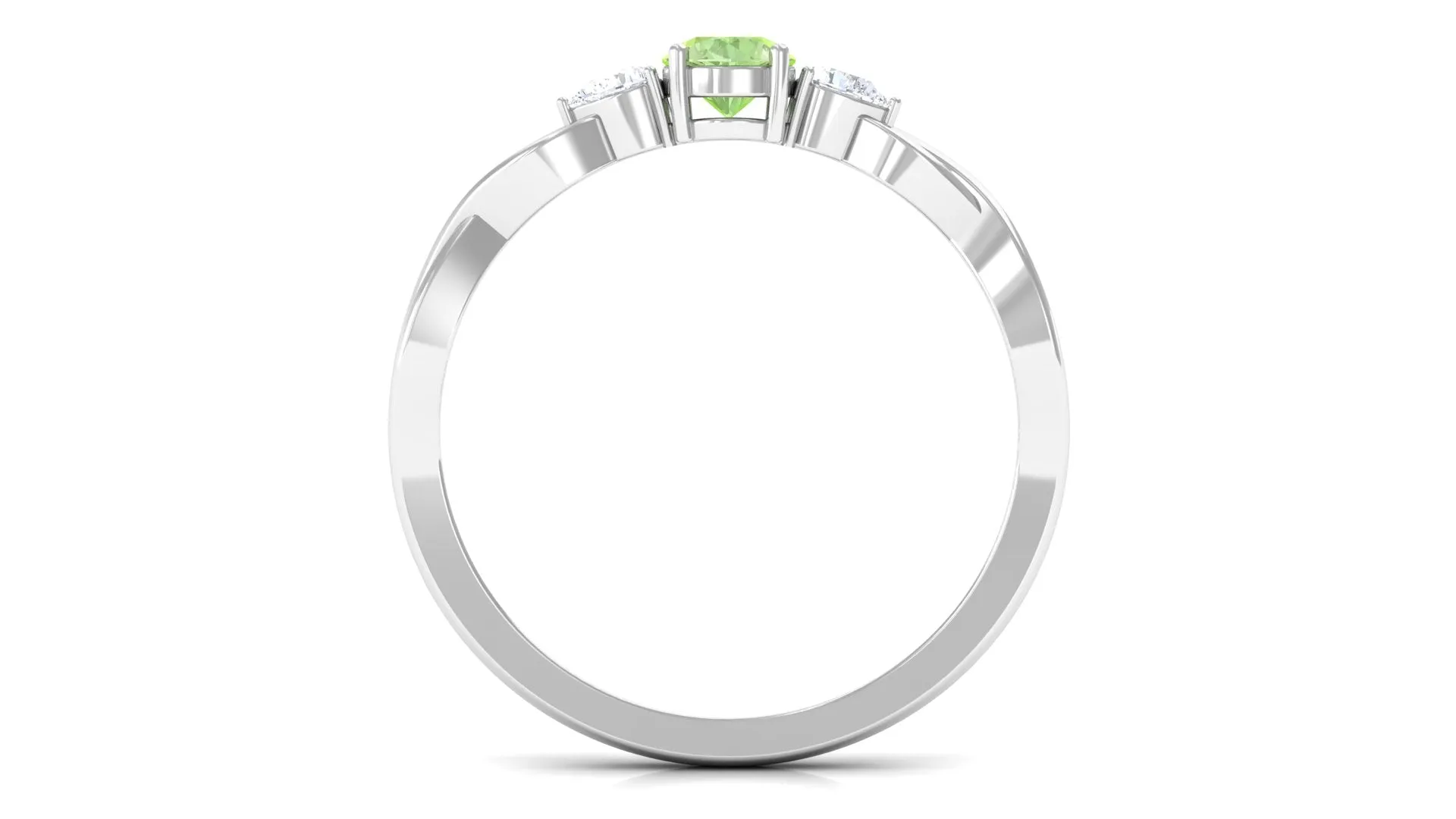 Green Sapphire and Diamond 3 Stone Promise Ring with Crossover Shank