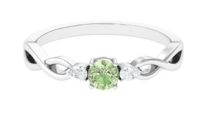 Green Sapphire and Diamond 3 Stone Promise Ring with Crossover Shank