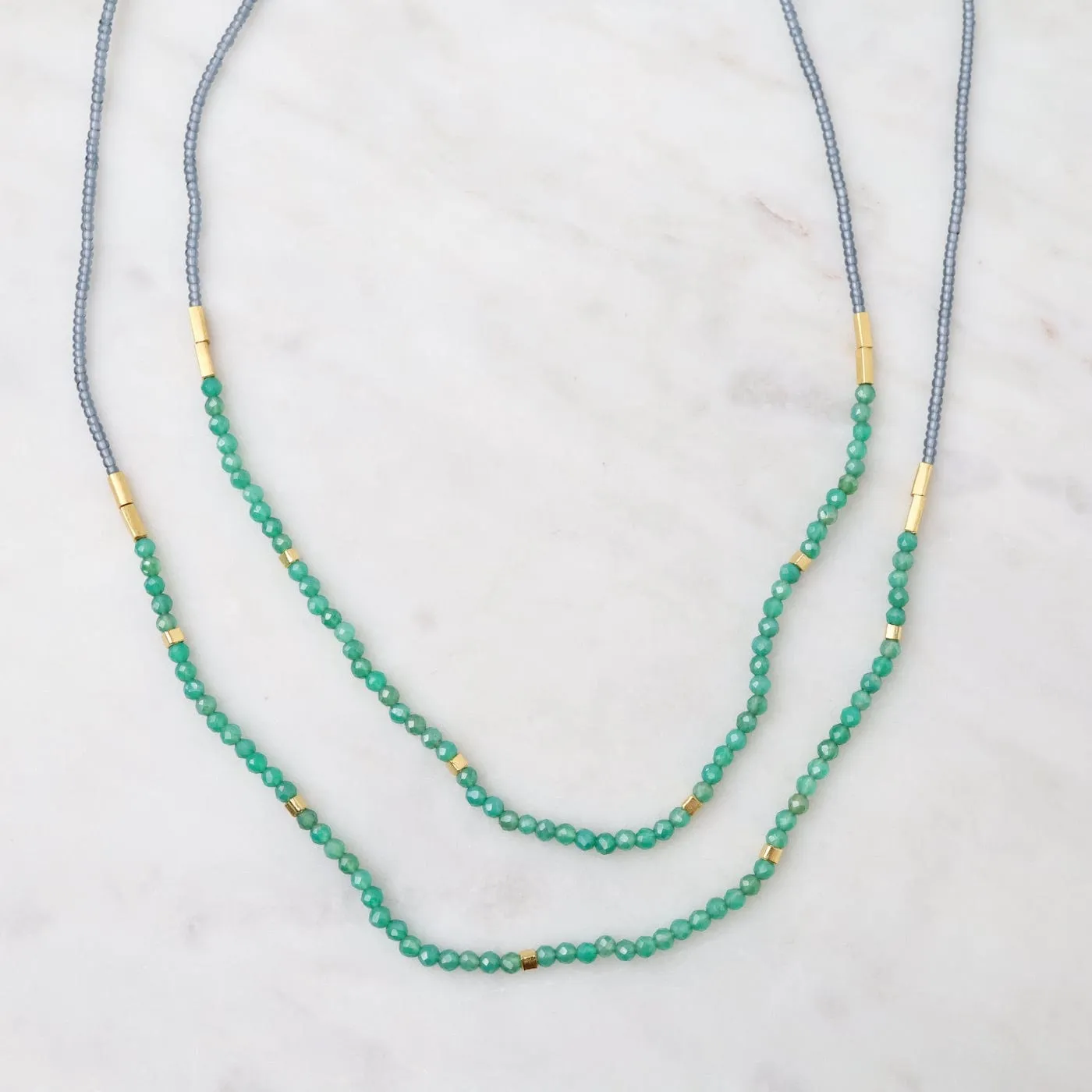 Grey, Green Onyx & Gold Vermeil Beaded Necklace