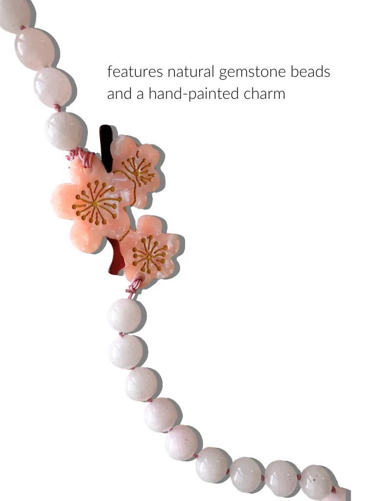 Hand-painted Cherry Blossom Gemstone Bracelet Phone Chain