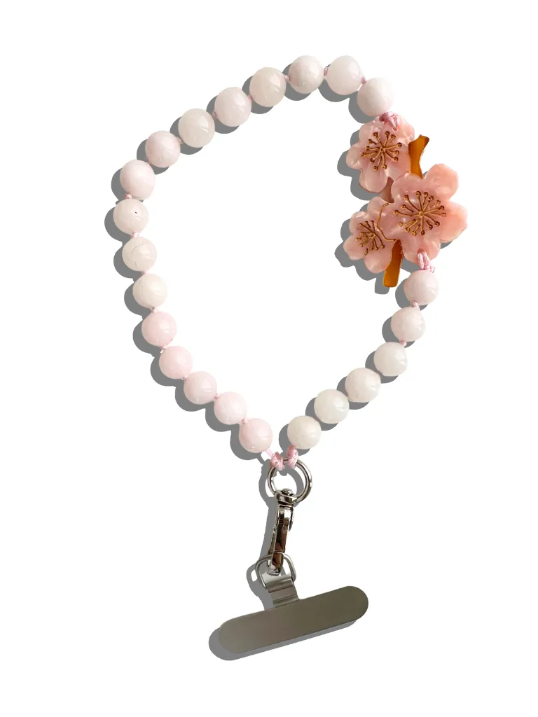 Hand-painted Cherry Blossom Gemstone Bracelet Phone Chain