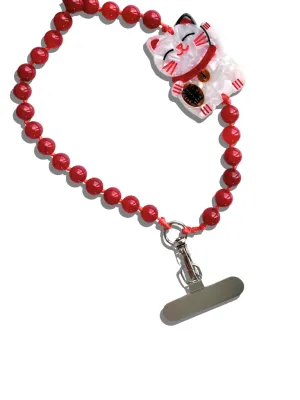 Hand-painted Lucky Cat Gemstone Bracelet Phone Chain