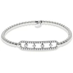 Hulchi Belluni Open Work Diamond Bar Bracelet White Gold Stretch Stackable