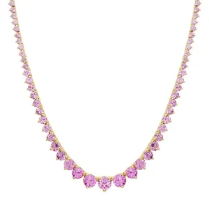 Large Graduated 3-Prong Pink Sapphire Tennis Necklace