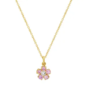 Large Pink Sapphire Flower Necklace with Diamond Center