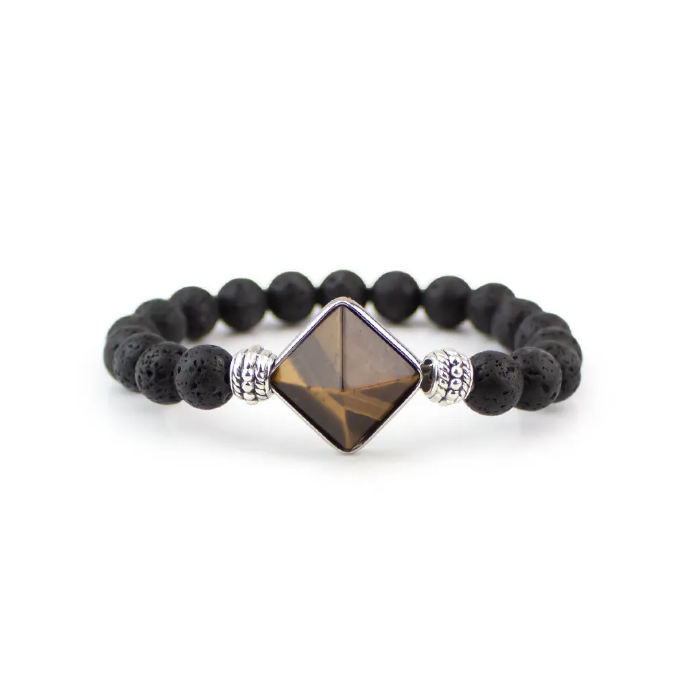 Lava and Tiger Eye Pyramid Bracelet