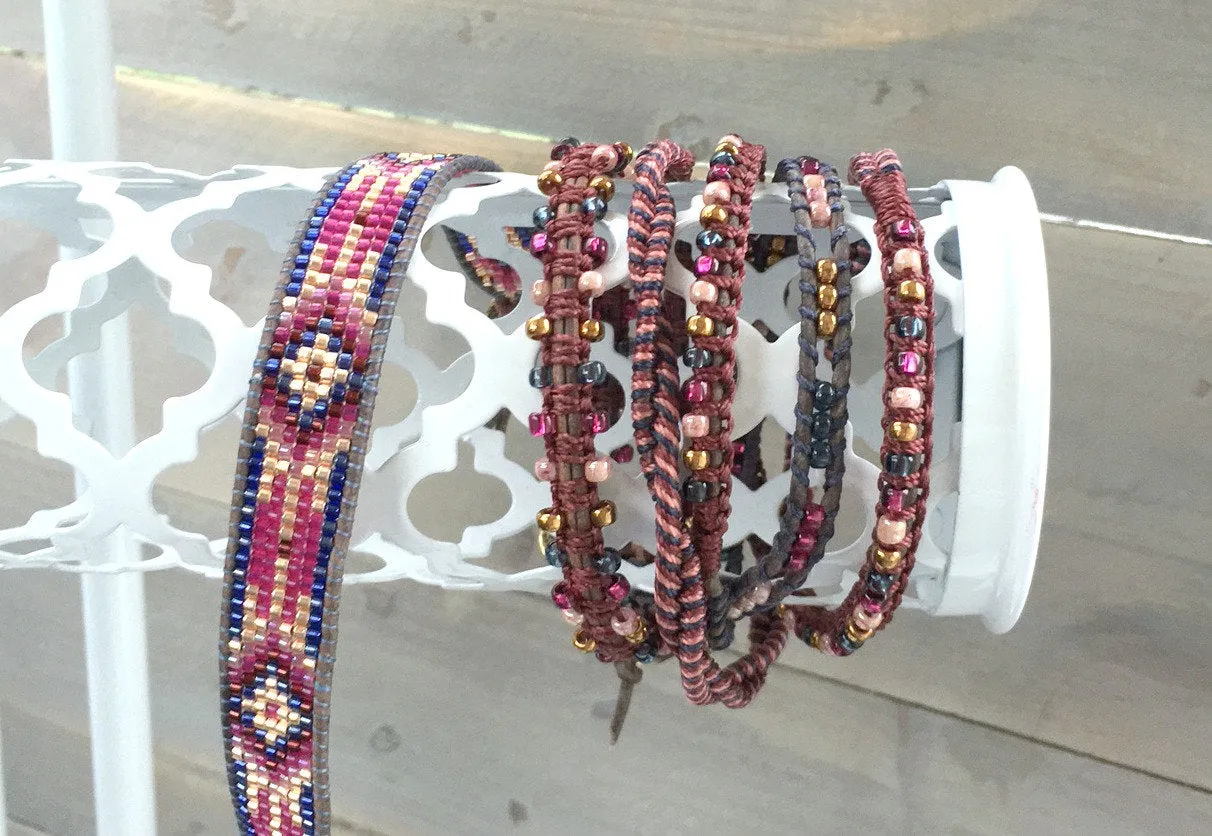 Loom Beaded Bracelet, Navy Gold Pink Southwestern Bracelet