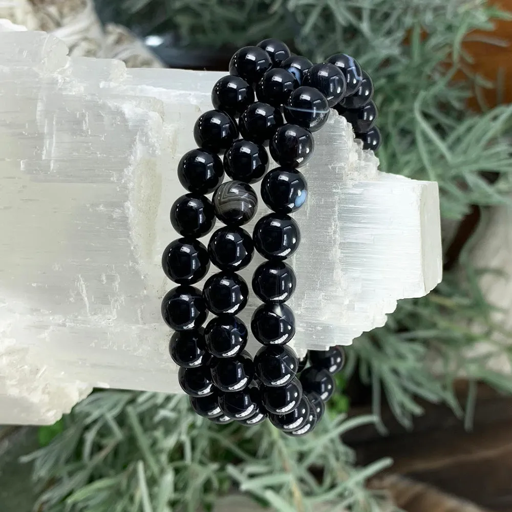 Mala Black Agate Bracelet With Velvet Pouch