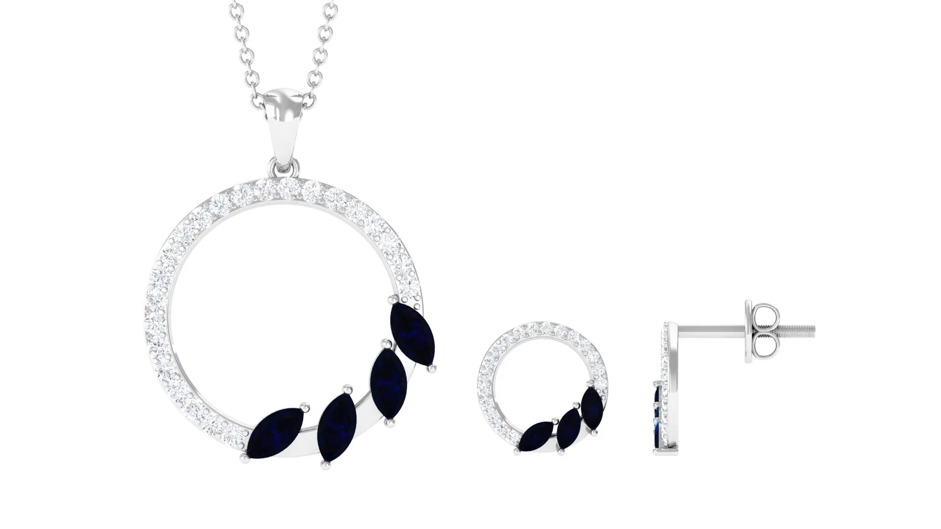 Marquise Cut Blue Sapphire and Diamond Eternity Jewelry Set