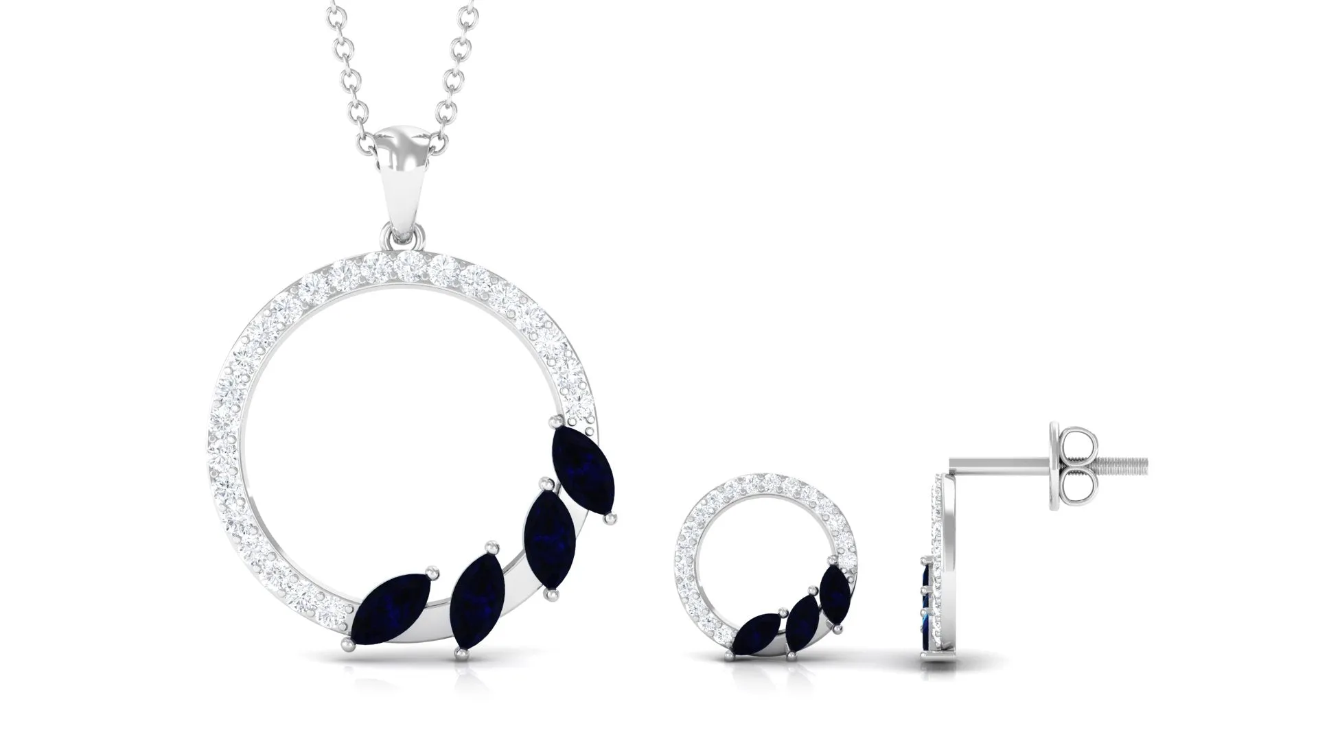 Marquise Cut Blue Sapphire and Diamond Eternity Jewelry Set