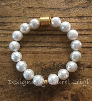 Mother of Pearl and Gold Bead Statement Bracelet