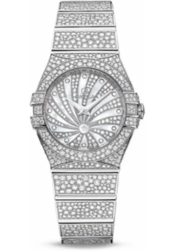 Omega Ladies Constellation Luxury Edition Watch - 24 mm White Gold Case - Snow-Set Diamond Bezel - Mother-Of-Pearl Diamond Dial - 123.55.24.60.55.010