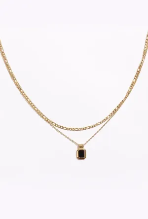 Onyx Double Layered Gold Chain Necklace