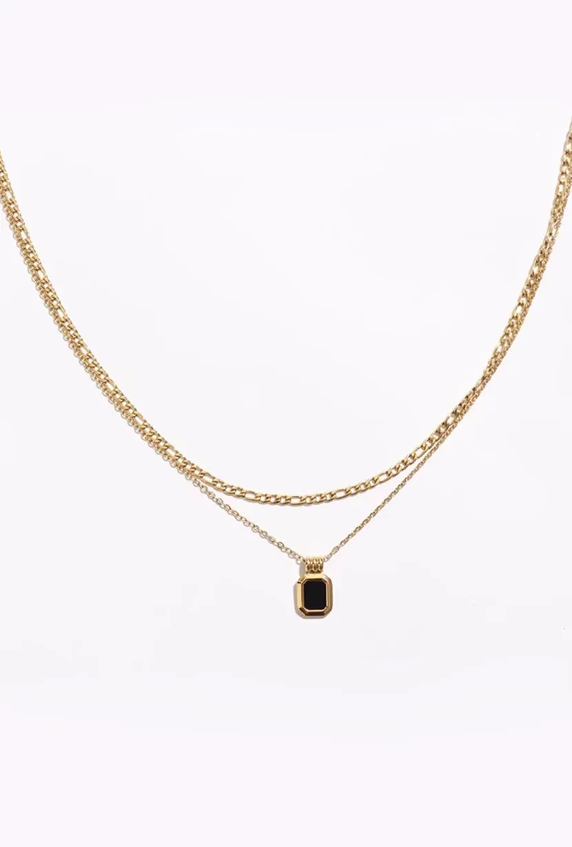 Onyx Double Layered Gold Chain Necklace