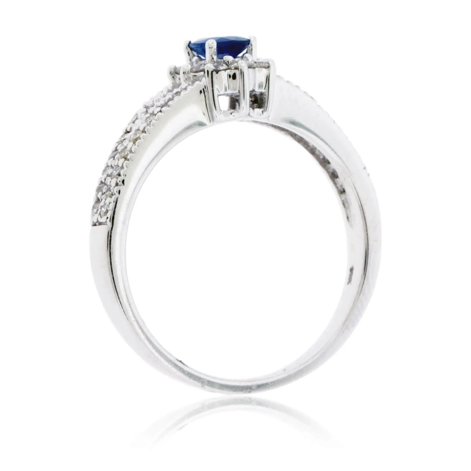 Oval Blue Sapphire & Diamond Classic Halo Split Shank Ring