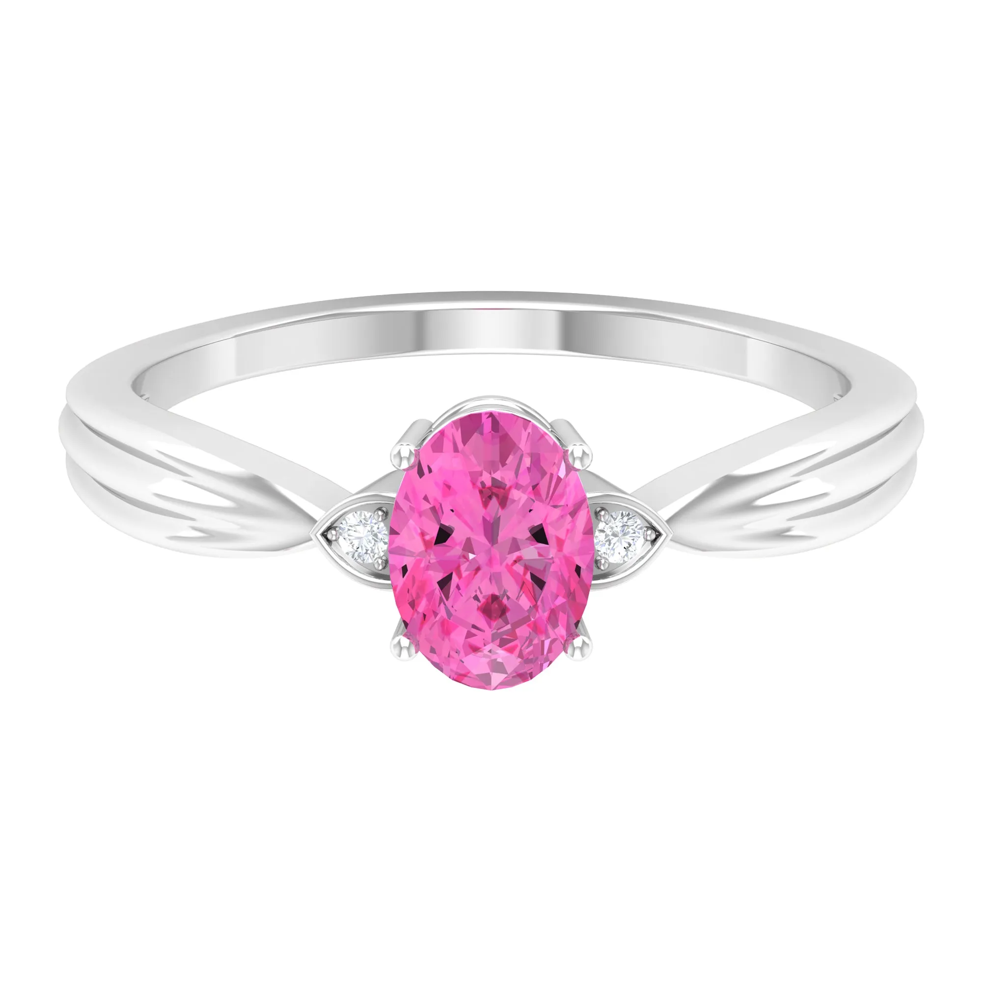 Oval Cut Pink Sapphire Solitaire Ring with Diamond