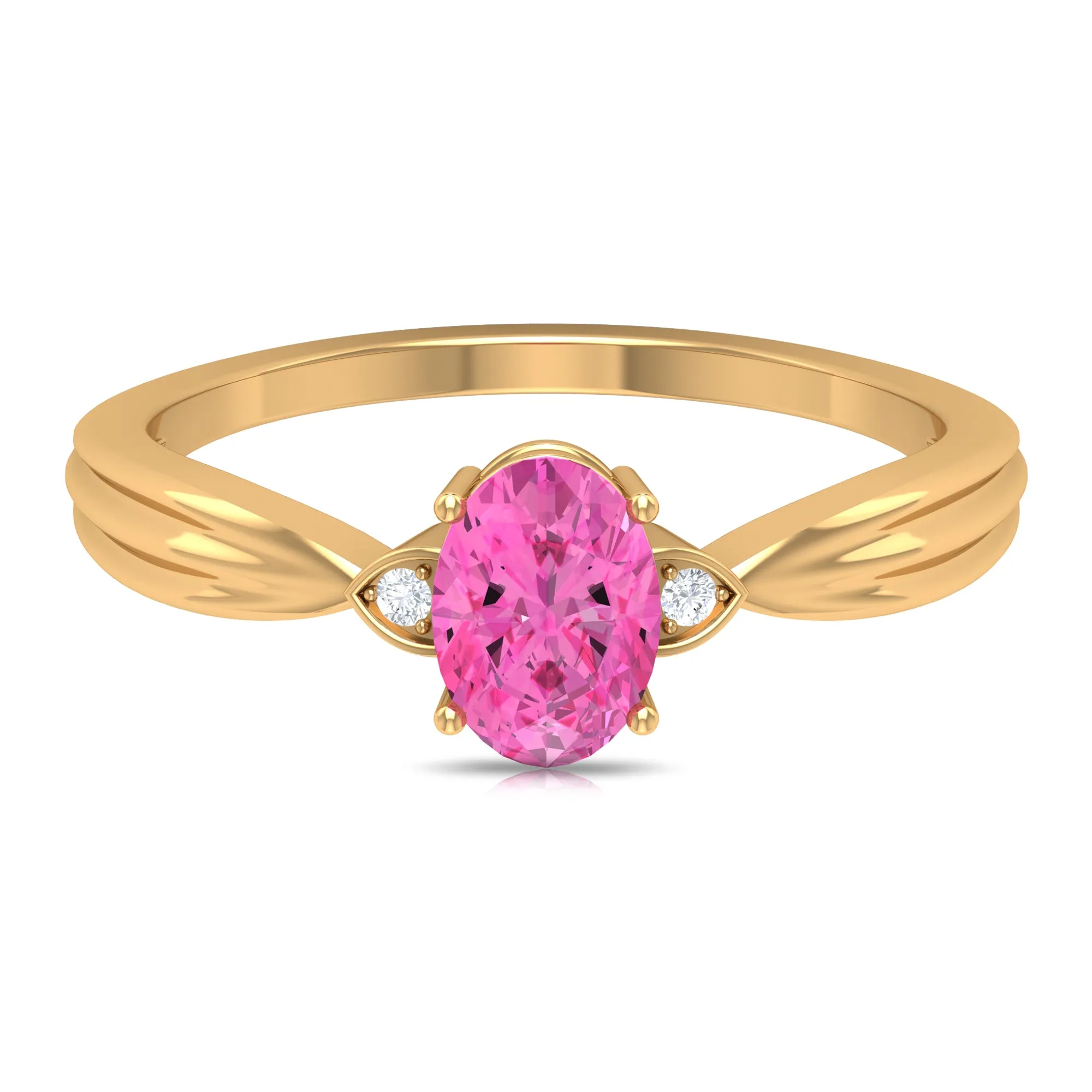 Oval Cut Pink Sapphire Solitaire Ring with Diamond