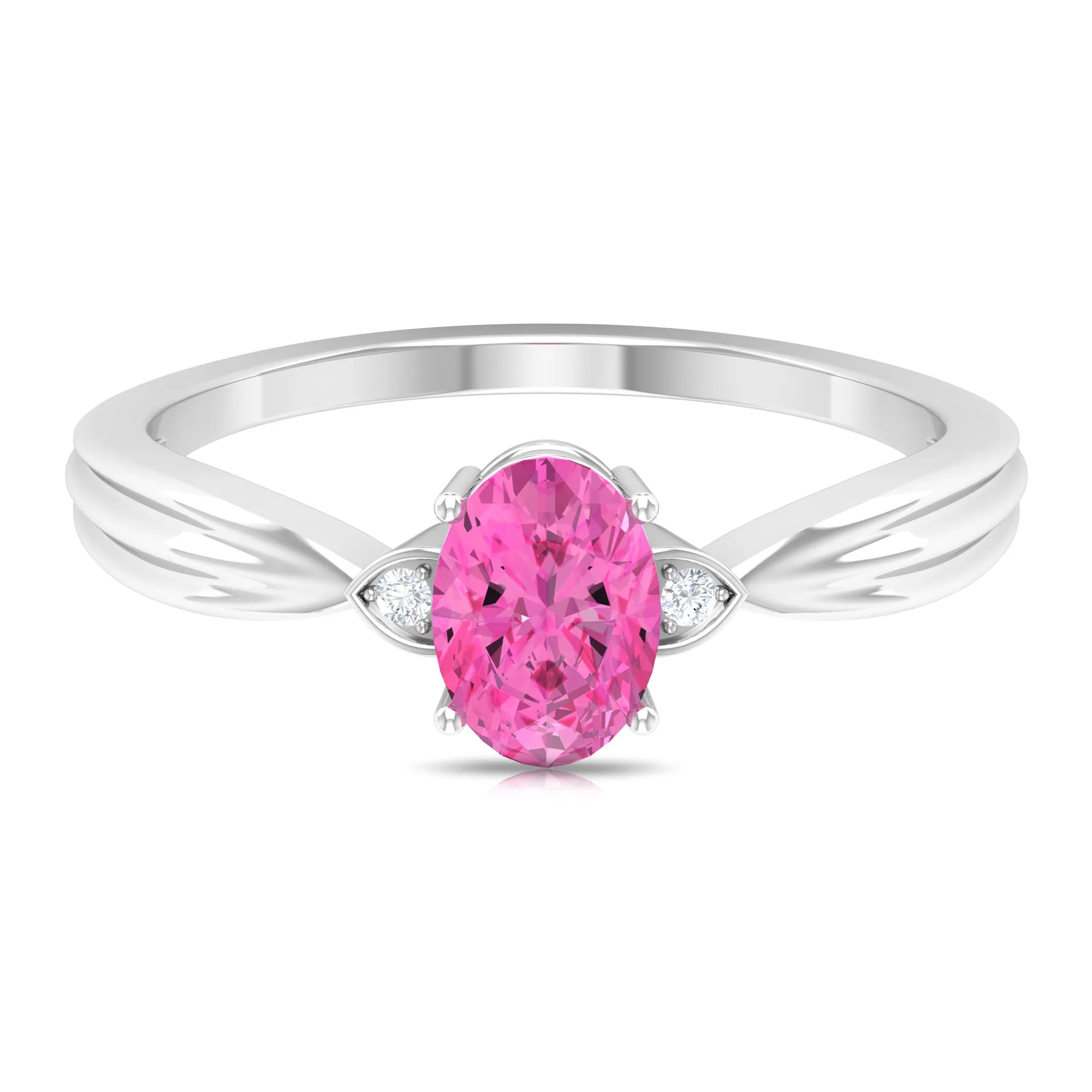 Oval Cut Pink Sapphire Solitaire Ring with Diamond