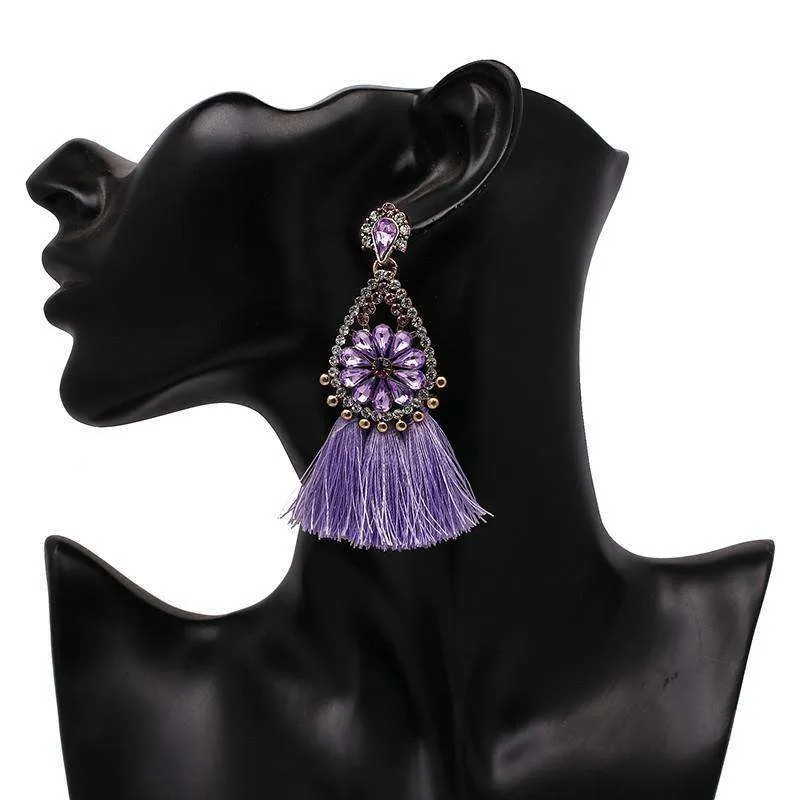 Oversized Gemstone Tassel Earrings