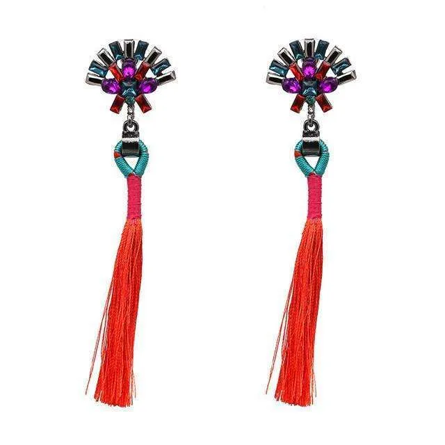 Oversized Gemstone Tassel Earrings