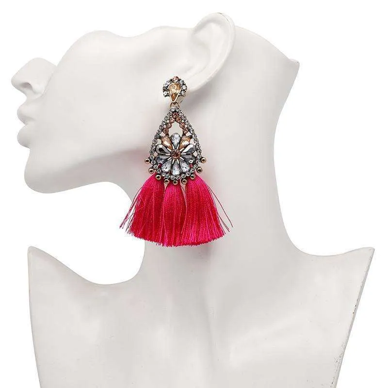 Oversized Gemstone Tassel Earrings