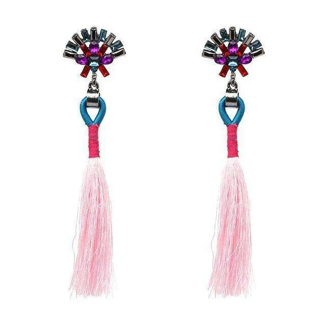 Oversized Gemstone Tassel Earrings