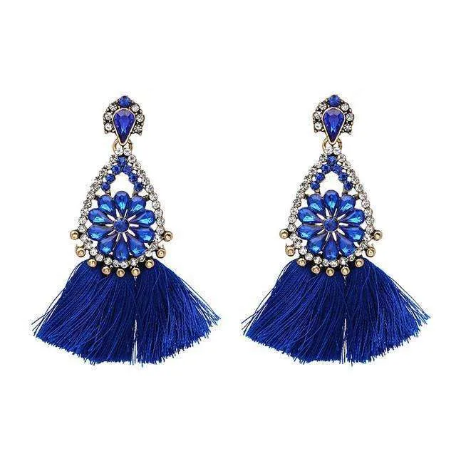 Oversized Gemstone Tassel Earrings