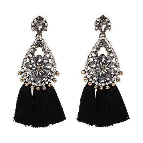 Oversized Gemstone Tassel Earrings