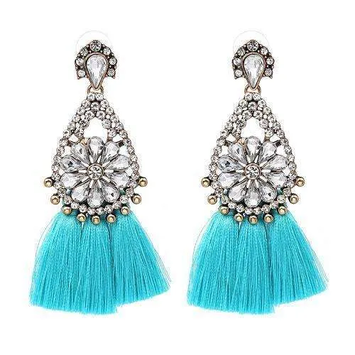 Oversized Gemstone Tassel Earrings