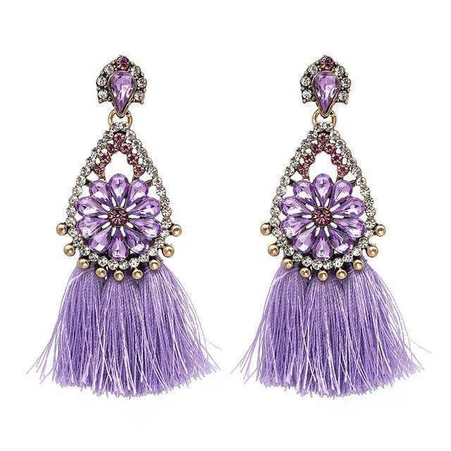 Oversized Gemstone Tassel Earrings