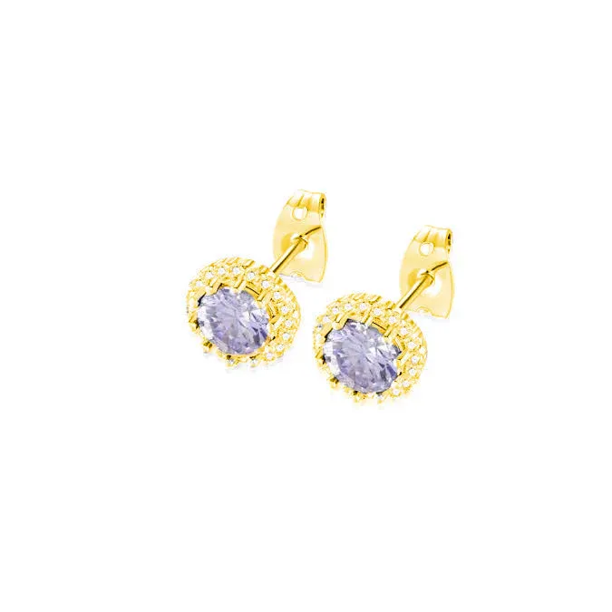 Paris Jewelry 18k Yellow Gold 1 Carat Created Halo Round Sapphire Birthstone Stud Earrings All Colors Plated